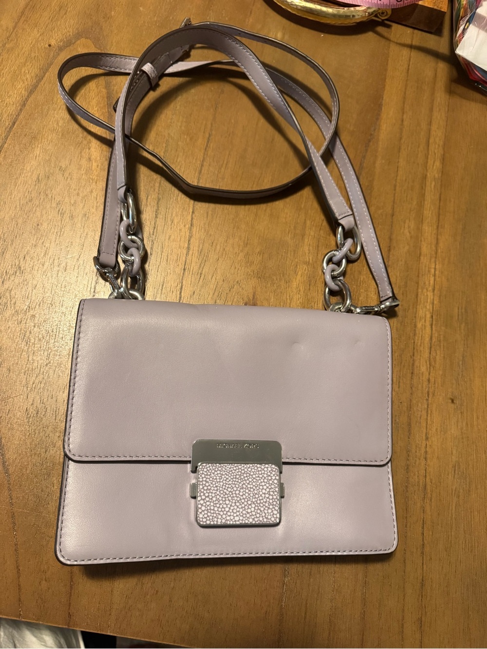 Michael Kors Cynthia Lilac Leather Crossbody Bag with Silver Hardware